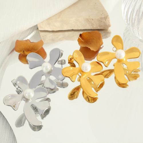 Edelstahl Ohrringe, 304 Edelstahl, mit Kunststoff Perlen, Blume, Modeschmuck & für Frau, keine, 33.40x28.20mm, verkauft von Paar