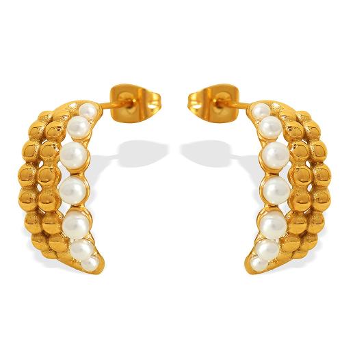 Edelstahl Ohrringe, 304 Edelstahl, mit Kunststoff Perlen, Modeschmuck & für Frau, goldfarben, 20.30mm, verkauft von Paar