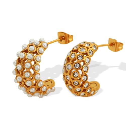 Edelstahl Ohrringe, 304 Edelstahl, 18K vergoldet, Modeschmuck & verschiedenen Materialien für die Wahl & für Frau, goldfarben, verkauft von Paar
