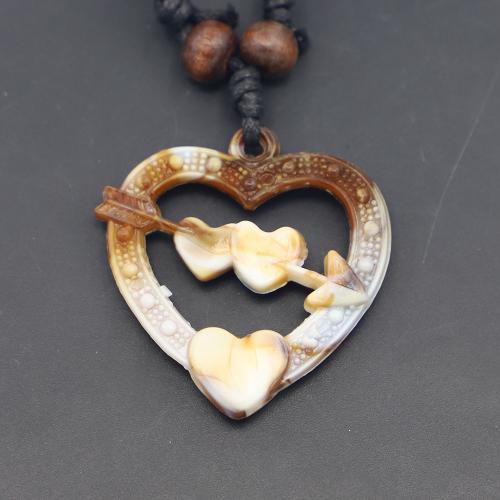 Harz Halskette, Baumwollfaden, mit Holz & Harz, Herz, Einstellbar & für den Menschen, 43x41x7mm, Länge:ca. 44-86 cm, verkauft von PC