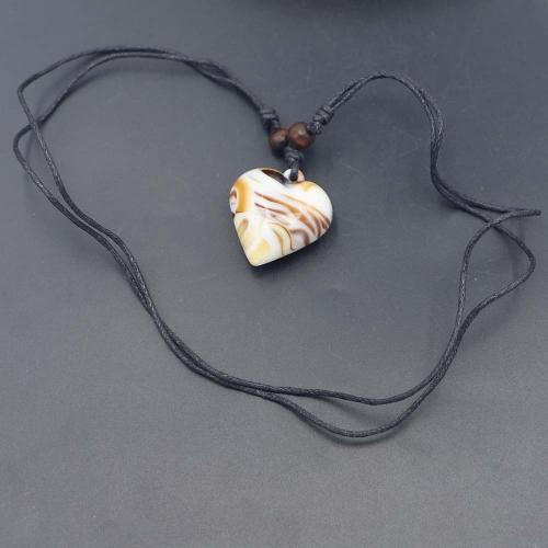 Resin Necklace, Cotton Thread, with Wood & Resin, Heart, Adjustable & Unisex, 34x32x16mm, Length:Approx 44-86 cm, Sold By PC