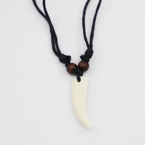 Resin Necklace, Cotton Thread, with Wood & Resin, Horn, Adjustable & for man, 38x12x6mm, Length:Approx 44-86 cm, Sold By PC