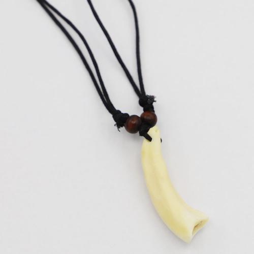 Resin Necklace Cotton Thread with Wood & Resin Tooth Adjustable & for man x15-10mm Length Approx 44-86 cm Sold By PC