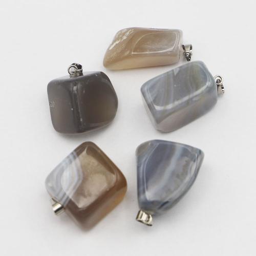 Grey Agate Pendant, with Iron & 304 Stainless Steel, irregular, random style & DIY, about:30-20x20-15mm, Sold By PC