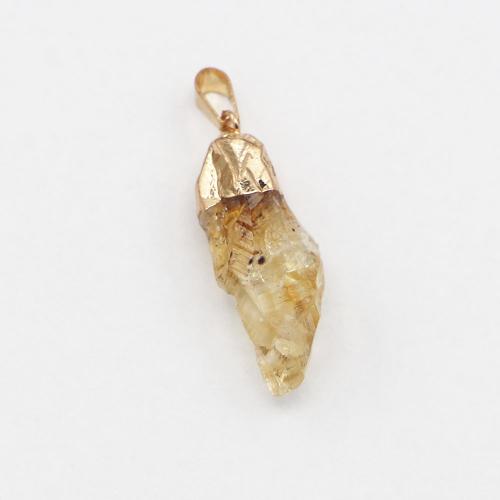 Quartz Gemstone Pendants, Citrine, with Brass & Iron & 304 Stainless Steel, irregular, gold color plated, DIY, yellow, about:40-20x20-10x10-5mm, Sold By PC