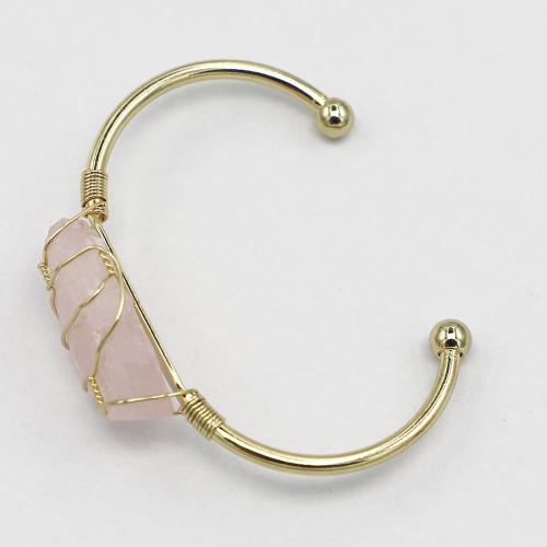 Quartz Bracelets, Brass, with Rose Quartz, gold color plated, Adjustable & fashion jewelry & for woman, nickel, lead & cadmium free, 66x56mm, Sold By PC