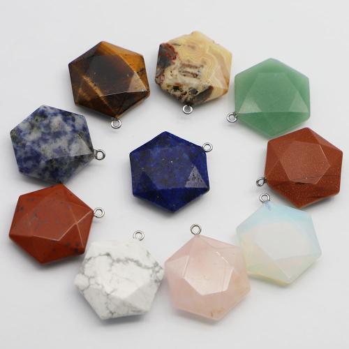 Bijoux Pendentifs en pierres gemmes, Pierre naturelle, avec fer, hexagone, DIY & différents matériaux pour le choix, plus de couleurs à choisir, 52x24x7mm, Vendu par PC