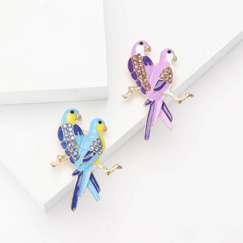 Tibetan Style Brooches, Parrot, gold color plated, DIY & enamel & with rhinestone, more colors for choice, nickel, lead & cadmium free, Sold By PC