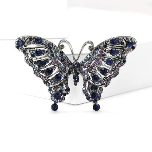 Tibetan Style Brooches, Butterfly, plated, DIY & with rhinestone, more colors for choice, nickel, lead & cadmium free, Sold By PC