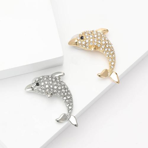 Tibetan Style Brooches, Dolphin, plated, for woman & with rhinestone, more colors for choice, nickel, lead & cadmium free, Sold By PC