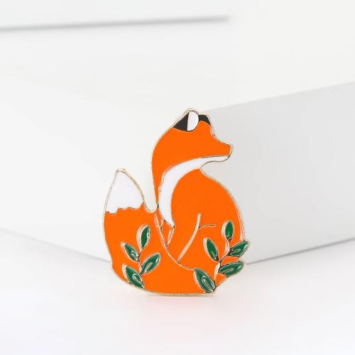 Tibetan Style Brooches, Fox, gold color plated, for woman & enamel, orange, nickel, lead & cadmium free, Sold By PC