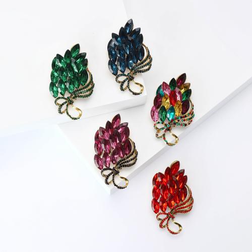 Tibetan Style Brooches, Bouquet, gold color plated, for woman & with rhinestone, more colors for choice, nickel, lead & cadmium free, Sold By PC