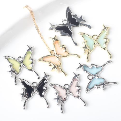 Tibetan Style Animal Pendants, with Resin, Butterfly, plated, DIY, more colors for choice, nickel, lead & cadmium free, 24x21mm, 100PCs/Bag, Sold By Bag