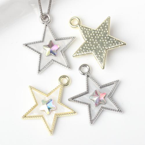 Tibetan Style Star Pendant, plated, DIY & micro pave cubic zirconia & enamel, more colors for choice, nickel, lead & cadmium free, 19x17mm, 100PCs/Bag, Sold By Bag