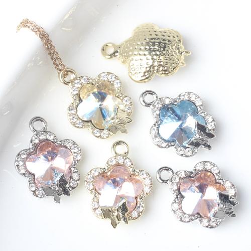 Tibetan Style Flower Pendants, plated, DIY & micro pave cubic zirconia, more colors for choice, nickel, lead & cadmium free, 19x14mm, Sold By Bag