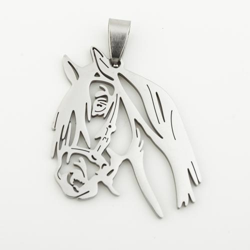 Stainless Steel Animal Pendants, 304 Stainless Steel, Horse, silver color plated, DIY, silver color, 39x27x1mm, Hole:Approx 4mm, 10PCs/Bag, Sold By Bag