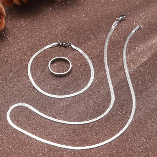Fashion Stainless Steel Jewelry Sets, finger ring & bracelet & necklace, 304 Stainless Steel, three pieces & fashion jewelry & for man, original color, Sold By Set
