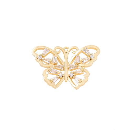Cubic Zirconia Micro Pave Brass Pendant, Butterfly, real gold plated, DIY & micro pave cubic zirconia, golden, 13x24mm, Sold By PC