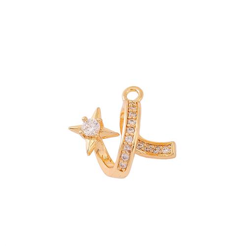 Cubic Zirconia Micro Pave Brass Pendant, real gold plated, DIY & micro pave cubic zirconia, golden, 13x14mm, Sold By PC