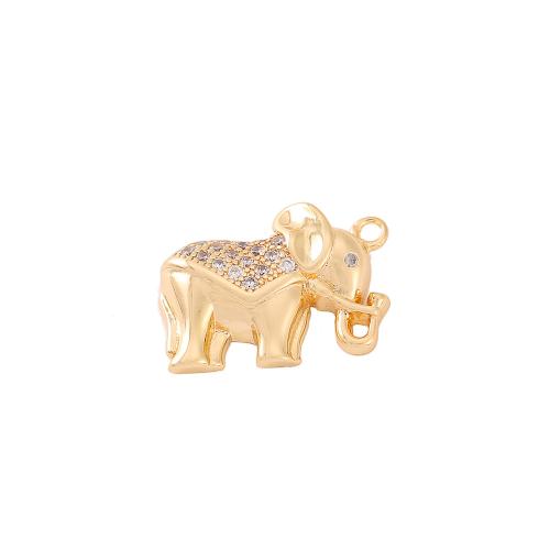 Cubique Pendentif en laiton zircon pavent, éléphant, Plaqué d'or, DIY & pavé de micro zircon, doré, 12x17mm, Vendu par PC