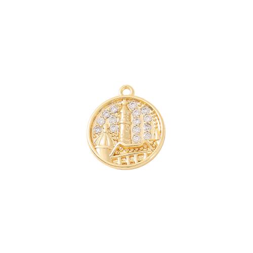 Cubic Zirconia Micro Pave Brass Pendant, real gold plated, DIY & micro pave cubic zirconia, golden, 16x14mm, Sold By PC