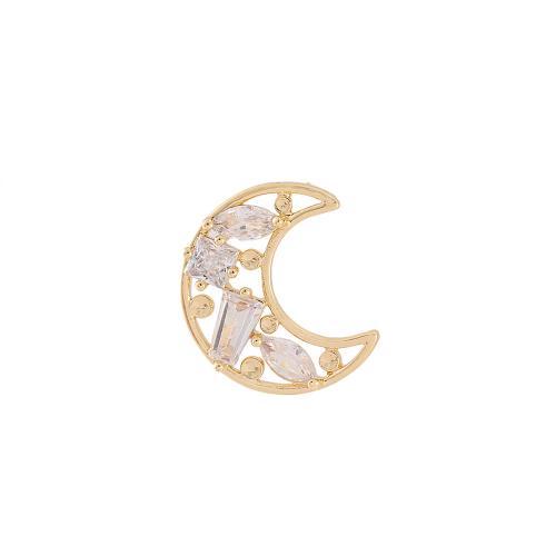 Cubic Zirconia Micro Pave Brass Earring, Moon, real gold plated, micro pave cubic zirconia & for woman, golden, 12x13mm, Sold By Pair