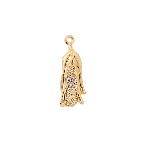 Cubic Zirconia Micro Pave Brass Pendant, Corn, real gold plated, DIY & micro pave cubic zirconia, golden, 7x21mm, Sold By PC