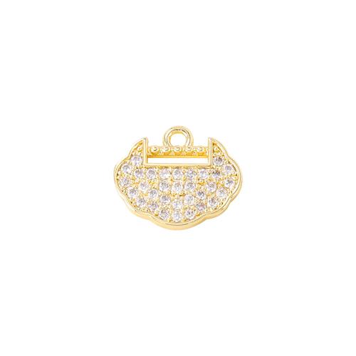 Cubic Zirconia Micro Pave Brass Pendant, real gold plated, DIY & micro pave cubic zirconia, golden, 12x9mm, Sold By PC