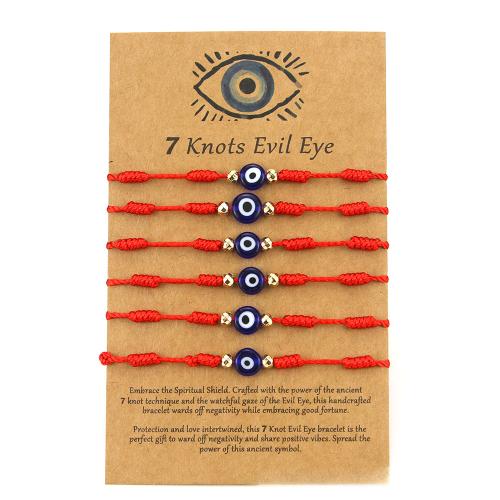 Bracelet Evil Eye bijoux, verre, avec corde de cire, 6 pièces & unisexe, plus de couleurs à choisir, Longueur:Environ 18-28 cm, Vendu par PC