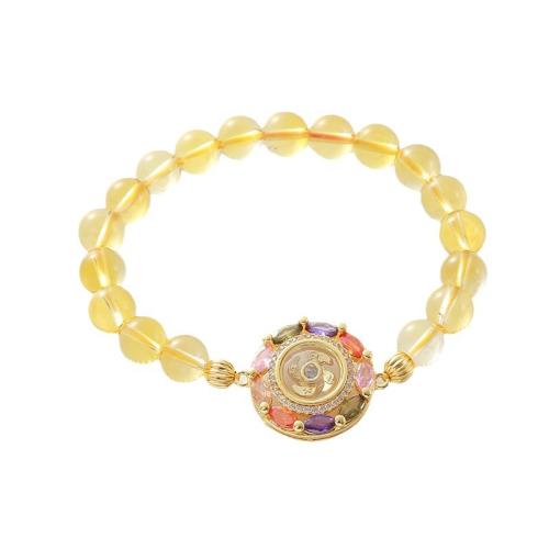 Edelstein Armbänder, Zinklegierung, mit Edelstein & Gelbquarz Perlen, handgemacht, Micro pave Zirkonia & für Frau, gelb, Länge:ca. 18 cm, verkauft von PC