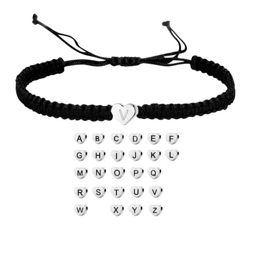 Zinklegierung Armband, mit Knotenschnur, Buchstaben sind von A bis Z & unisex & verschiedene Muster für Wahl, schwarz, Länge:ca. 16 cm, verkauft von PC