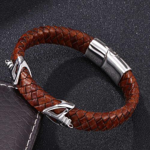 PU Leather Cord Bracelets, 304 Stainless Steel, with PU Leather, Vacuum Ion Plating, different size for choice & for man, more colors for choice, Sold By PC