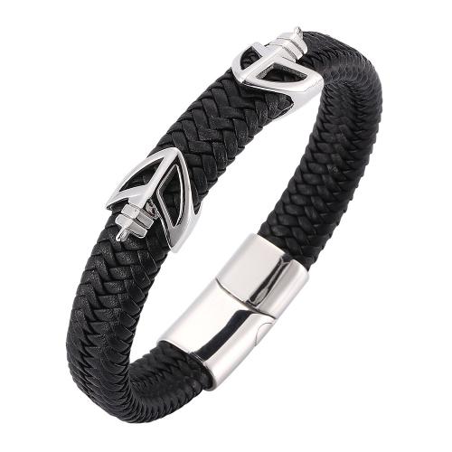 PU Leather Cord Bracelets, 304 Stainless Steel, with PU Leather, Vacuum Ion Plating, different size for choice & for man, more colors for choice, Sold By PC