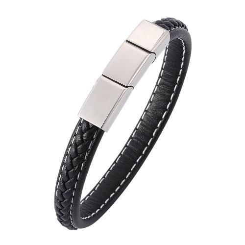 PU Leather Cord Bracelets, 304 Stainless Steel, with Magnet & PU Leather, Vacuum Ion Plating, different size for choice & for couple, more colors for choice, Sold By PC