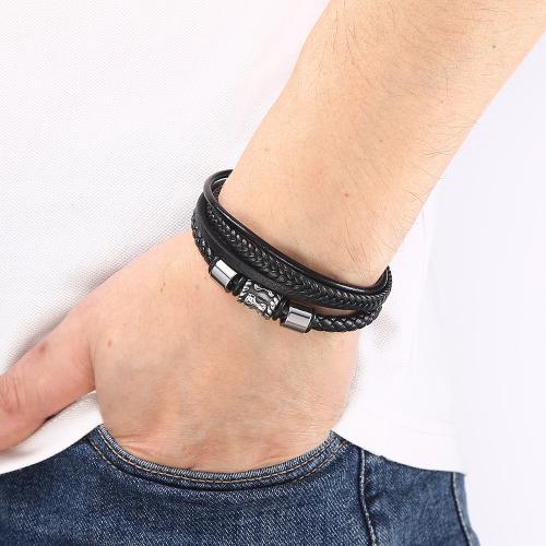 PU Leather Cord Bracelets, 316 Stainless Steel, with Magnet & PU Leather, Vacuum Ion Plating, multilayer & Unisex & different size for choice, more colors for choice, Sold By PC