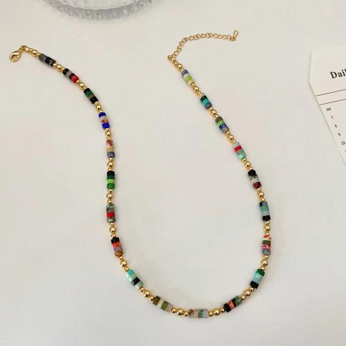 Naturstein Halskette, mit Messing, mit Verlängerungskettchen von 2inch, handgemacht, Bohemian-Stil & für Frau, farbenfroh, Länge:ca. 15.7 ZollInch, verkauft von PC
