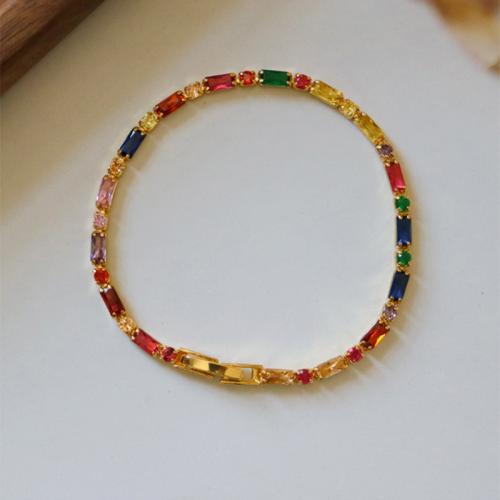 laiton bracelet, Motif géométrique, Placage de couleur d'or, pavé de micro zircon & pour femme, Longueur:Environ 6.7 pouce, Vendu par PC