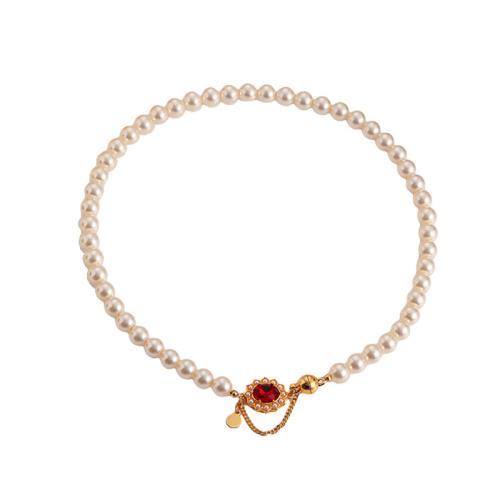Стеклянный жемчуг Ожерелье, с Латунь, Геометрический узор, плакирован золотом, инкрустированное микро кубического циркония & Женский, длина:Приблизительно 17.3 дюймовый, продается PC