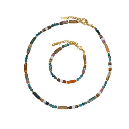 Природный камень Ожерелье и Браслет, с Латунь, Связанный вручную, разные стили для выбора & Женский, продается PC