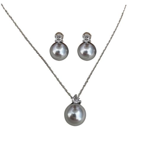 Brass Jewelry Set with Glass Pearl Round plated & micro pave cubic zirconia & for woman Sold By PC