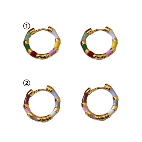 Brass Huggie Hoop Earring, gold color plated, for woman & enamel, more colors for choice, 18x3x3mm, Sold By Pair