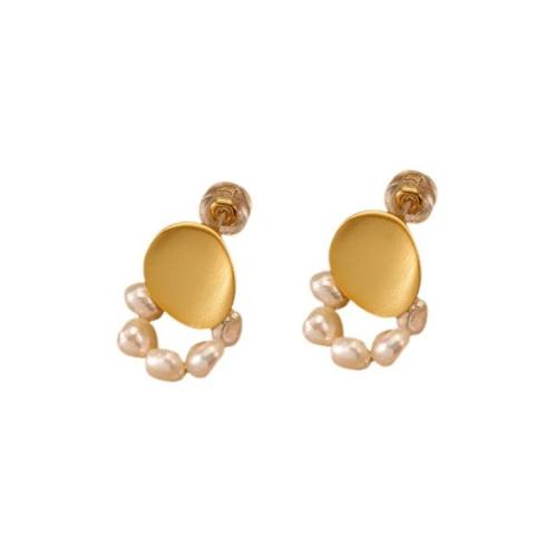 Brass Drop Earring, with Freshwater Pearl, gold color plated, different styles for choice & for woman, earring length 10-30mm, Sold By Pair