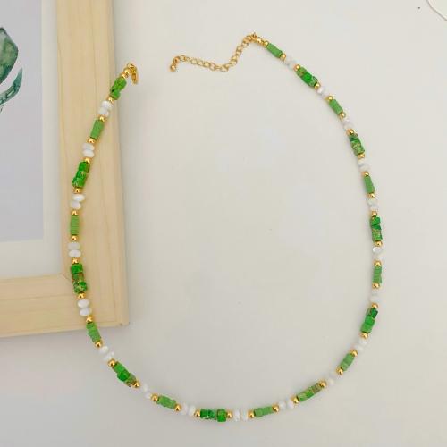 pierre gemme collier, avec coquille & laiton, fait à la main, bijoux de mode & pour femme, Longueur:Environ 16-20 pouce, Vendu par PC