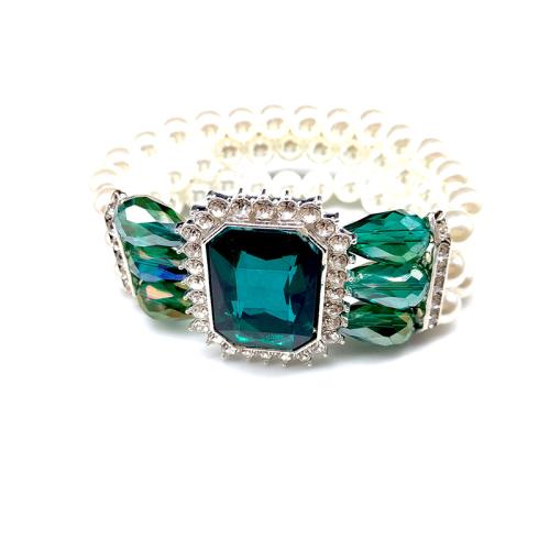 perle de plastique bracelet, avec cristal & alliage de zinc, Motif géométrique, fait à la main, pour femme & avec strass, plus de couleurs à choisir, Longueur:Environ 6-8 pouce, Vendu par PC