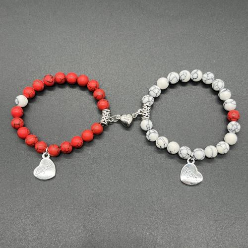Gemstone Bracelet Set, with Tibetan Style, Heart, handmade, 2 pieces & Unisex & with magnetic & different styles for choice, Length:Approx 7-8 Inch, Sold By Set