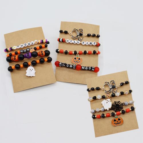 Glass Bracelet Set, with Tibetan Style & Acrylic, handmade, Unisex & Halloween Jewelry Gift & different styles for choice & enamel, Length:Approx 7.5 Inch, Sold By Set