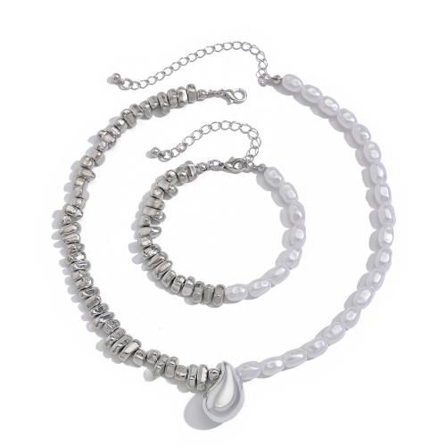 Parures de bijoux, Bracelet & collier, perle de plastique, avec plastique revêtu de cuivre, 2 pièces & bijoux de mode & pour femme, Vendu par fixé