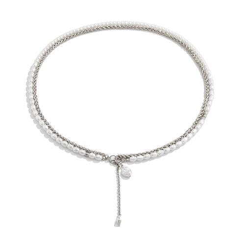 Collier de perles en plastique, perle de plastique, avec chaîne de fer, Double couche & bijoux de mode & pour femme, Longueur:Environ 70 cm, Vendu par PC