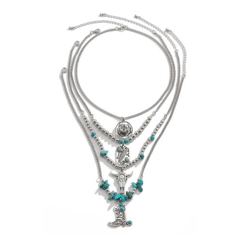 Iron Necklaces, with turquoise & Copper Coated Plastic, fashion jewelry & multilayer & different styles for choice & for woman, more colors for choice, Sold By PC