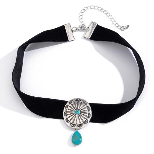 Collar Necklace, Velveteen, with turquoise & Tibetan Style, with 7cm extender chain, fashion jewelry & for woman, Length:Approx 35 cm, Sold By PC